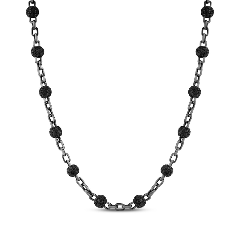 Main Image 1 of Men's Black Diamond Bead Necklace 2 ct tw Black Rhodium-Plated Sterling Silver 24"