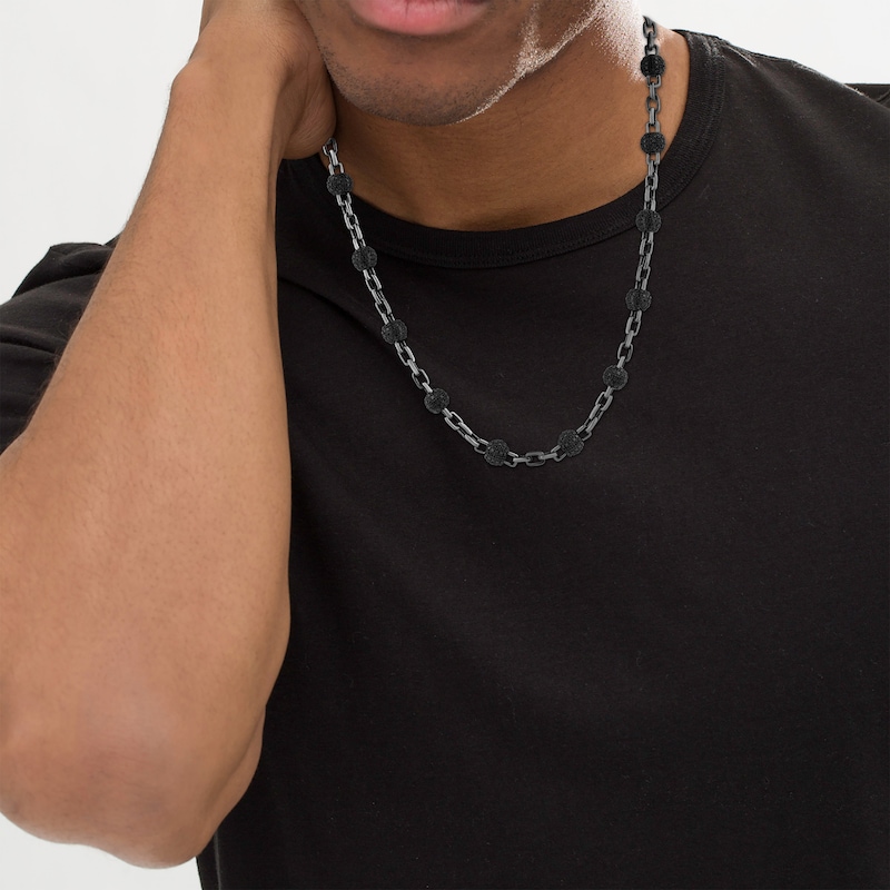 Main Image 3 of Men's Black Diamond Bead Necklace 2 ct tw Black Rhodium-Plated Sterling Silver 24"