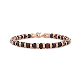 Men's Tiger's Eye Quartz Bead Bracelet Rose Ion-Plated Stainless Steel 8.5"