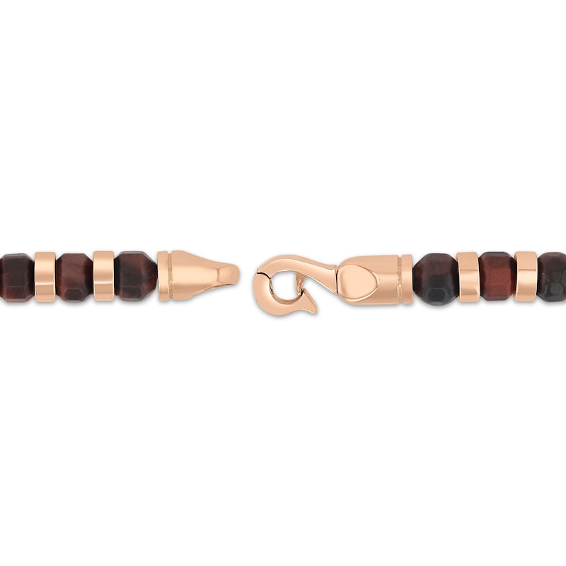 Main Image 3 of Men's Tiger's Eye Quartz Bead Bracelet Rose Ion-Plated Stainless Steel 8.5"