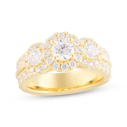 Adore Lab-Grown Diamonds Round-Cut Three-Stone Halo Engagement Ring 2 ct tw 14K Yellow Gold