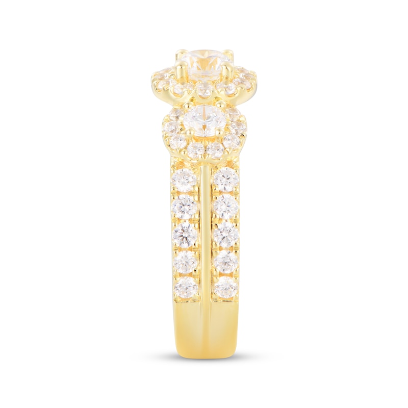 Main Image 2 of Adore Lab-Grown Diamonds Round-Cut Three-Stone Halo Engagement Ring 2 ct tw 14K Yellow Gold
