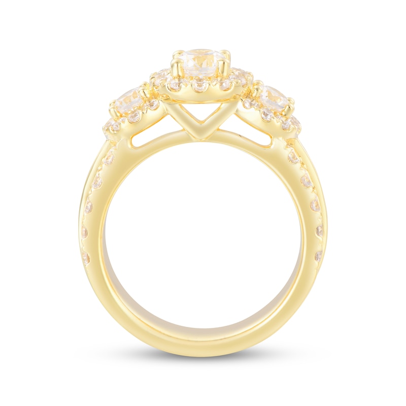 Main Image 3 of Adore Lab-Grown Diamonds Round-Cut Three-Stone Halo Engagement Ring 2 ct tw 14K Yellow Gold