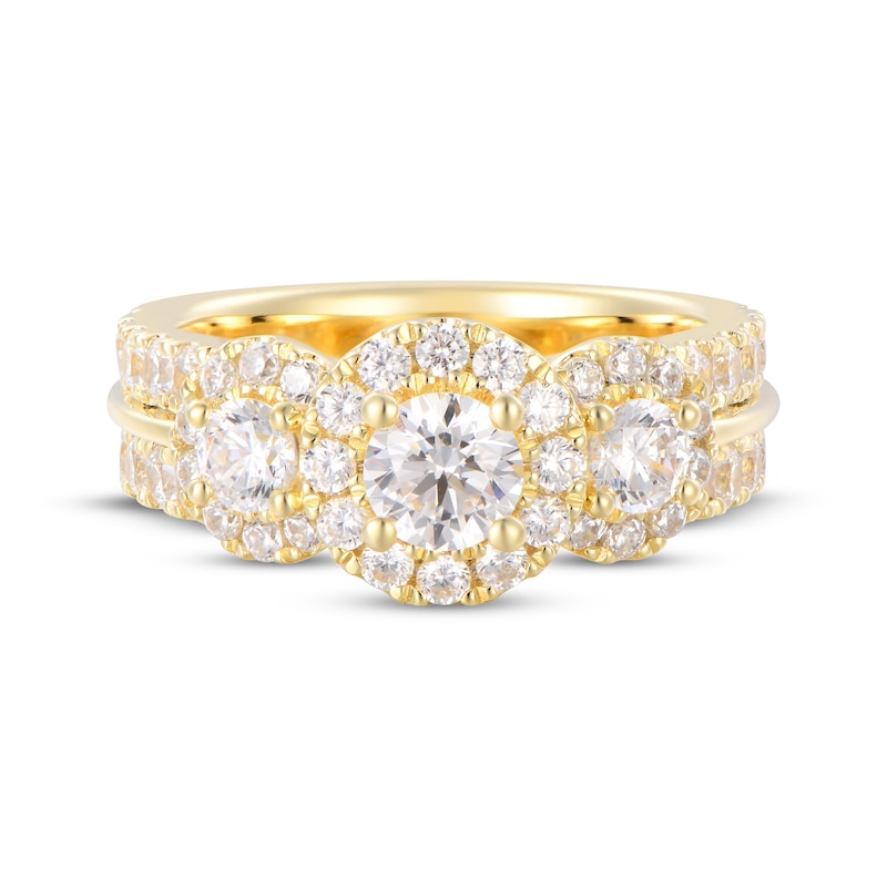 Main Image 4 of Adore Lab-Grown Diamonds Round-Cut Three-Stone Halo Engagement Ring 2 ct tw 14K Yellow Gold