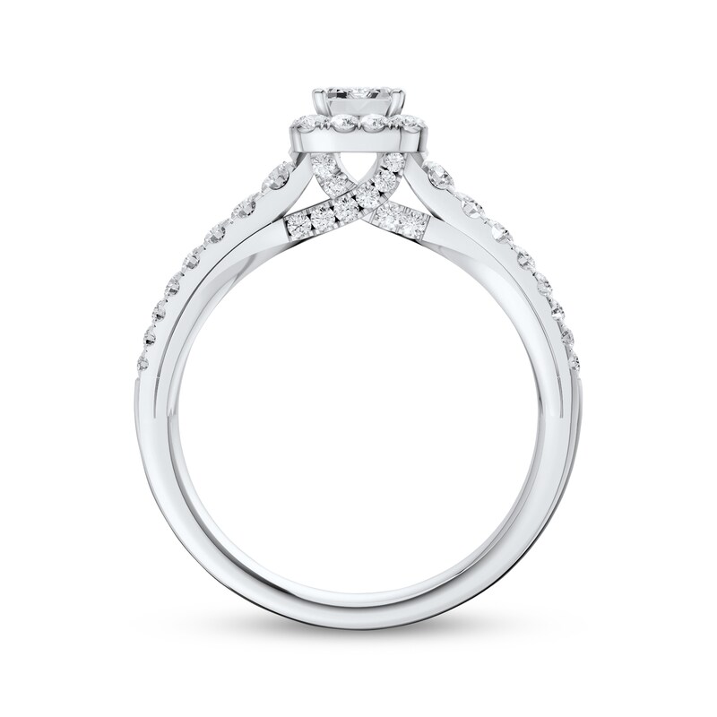 Main Image 3 of Adore Heirloom Certified Emerald-Cut Diamond Halo Engagement Ring 1 ct tw Platinum
