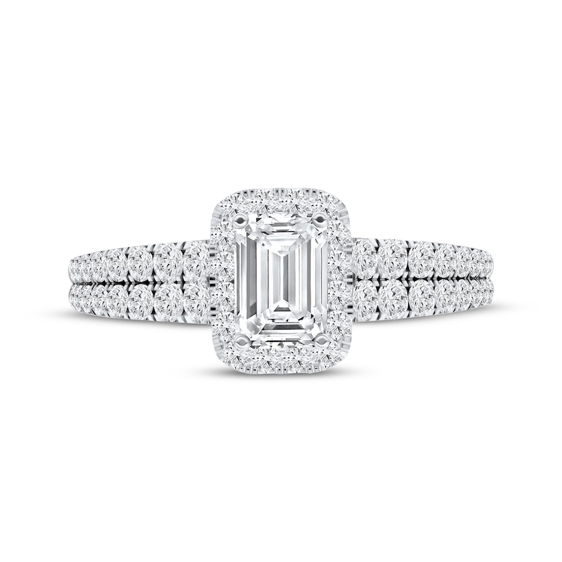 Main Image 4 of Adore Heirloom Certified Emerald-Cut Diamond Halo Engagement Ring 1 ct tw Platinum