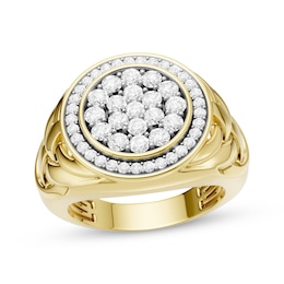 Men's Lab-Grown Diamond Halo Ring 1 ct tw 24K Yellow Gold Vermeil Sterling Silver