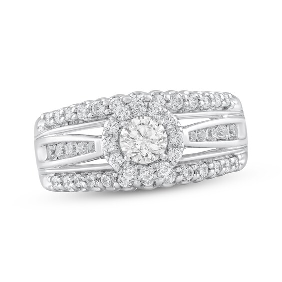 Adore Round-Cut Diamond Halo Three-Row Engagement Ring 1 ct tw 10K White Gold