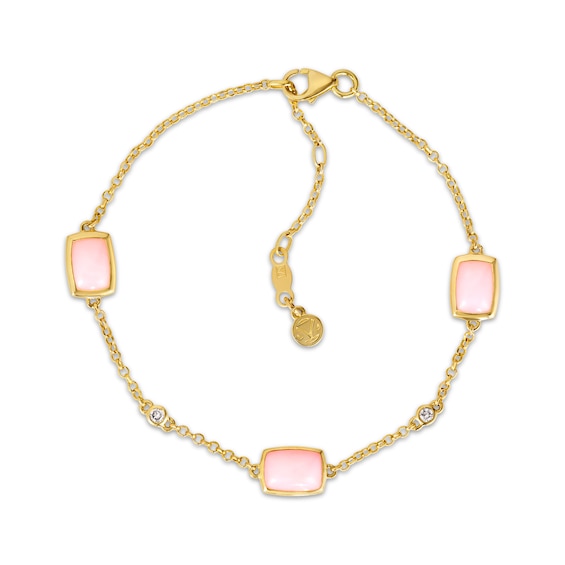 Le Vian Cushion-Cut Pink Opal Station Bracelet 1/20 ct tw Diamonds 14K Honey Gold 7"