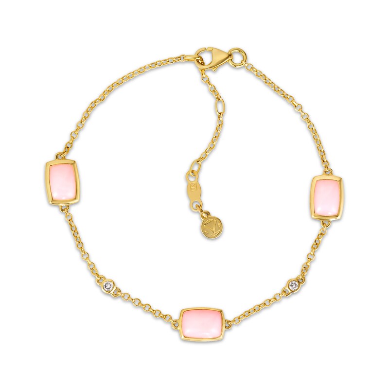 Main Image 1 of Le Vian Cushion-Cut Pink Opal Station Bracelet 1/20 ct tw Diamonds 14K Honey Gold 7"