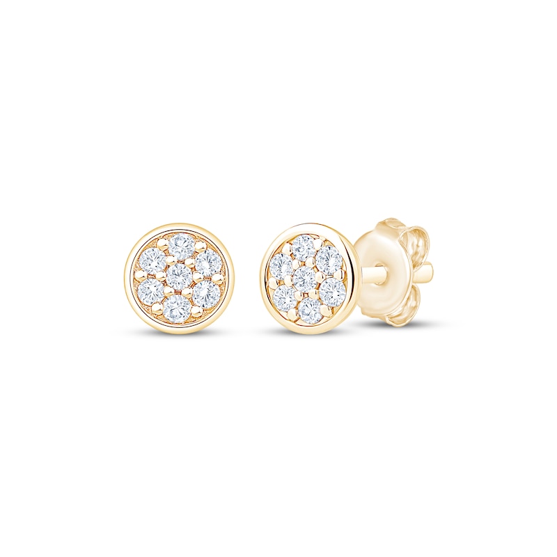 Main Image 1 of Multi-Diamond Circle Stud Earrings 1/15 ct tw 10K Yellow Gold
