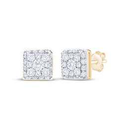 Multi-Diamond Square Stud Earrings 1/2 ct tw 10K Yellow Gold