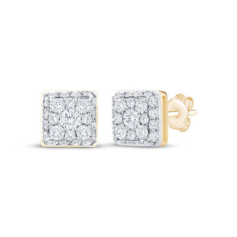 Main Image 1 of Multi-Diamond Square Stud Earrings 1/2 ct tw 10K Yellow Gold