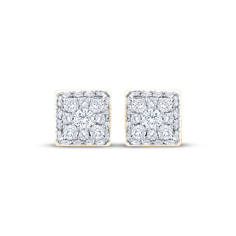 Main Image 2 of Multi-Diamond Square Stud Earrings 1/2 ct tw 10K Yellow Gold