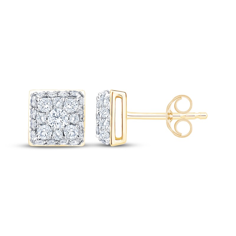 Main Image 3 of Multi-Diamond Square Stud Earrings 1/2 ct tw 10K Yellow Gold