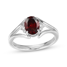 Oval-Cut Garnet & White Lab-Created Sapphire Ring Sterling Silver