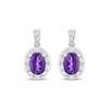 Thumbnail Image 2 of Oval-Cut Amethyst & White Lab-Created Sapphire Halo Drop Earrings Sterling Silver