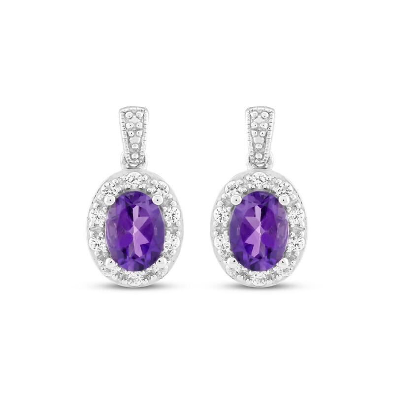 Main Image 2 of Oval-Cut Amethyst & White Lab-Created Sapphire Halo Drop Earrings Sterling Silver