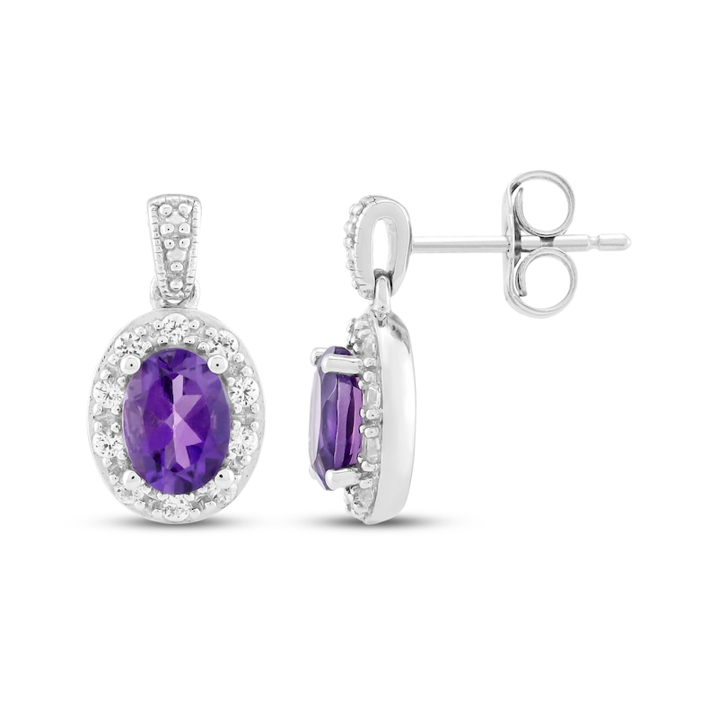 Main Image 3 of Oval-Cut Amethyst & White Lab-Created Sapphire Halo Drop Earrings Sterling Silver