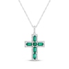 Thumbnail Image 1 of Baguette-Cut Lab-Created Emerald & White Lab-Created Sapphire Cross Necklace Sterling Silver 18"