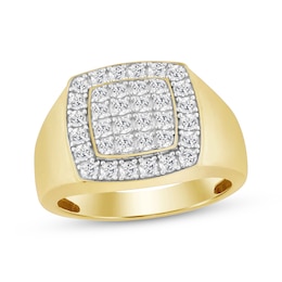 Men's Multi-Diamond Cushion Frame Ring 1 ct tw 18K Gold-Plated Sterling Silver