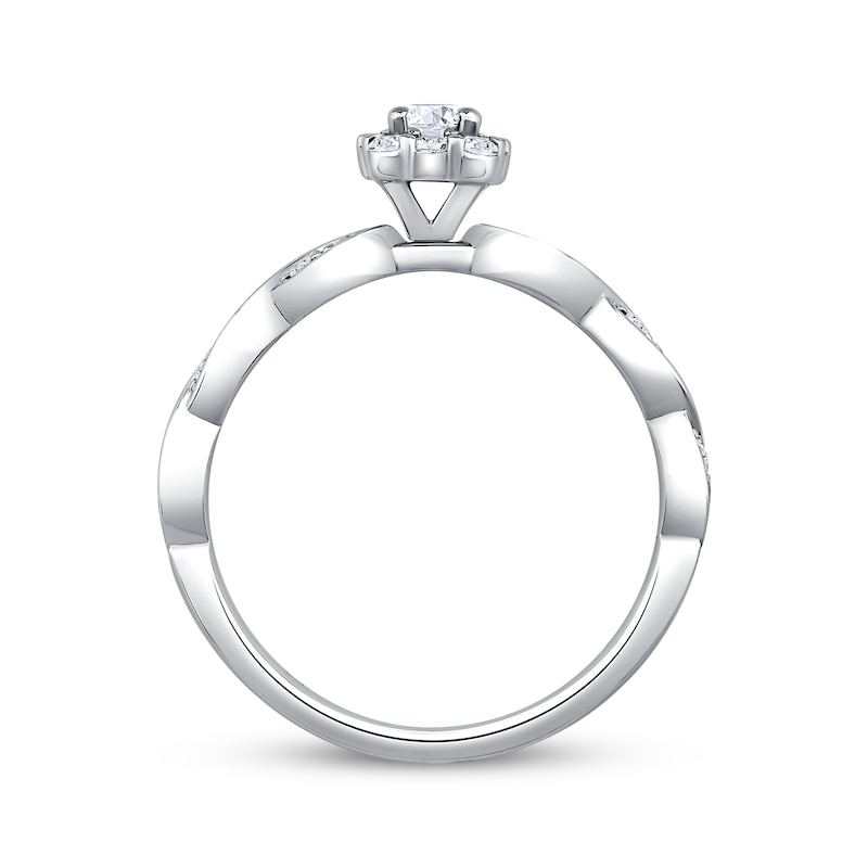 Main Image 2 of Adore Emerald-Cut Diamond Halo Engagement Ring 1/2 ct tw 14K White Gold
