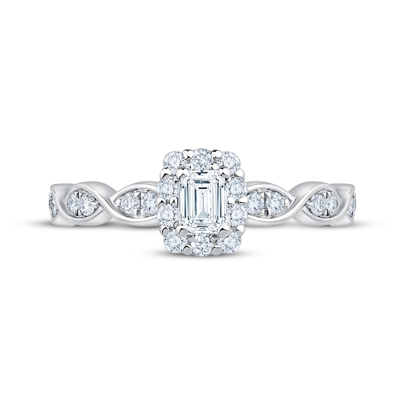 Main Image 3 of Adore Emerald-Cut Diamond Halo Engagement Ring 1/2 ct tw 14K White Gold