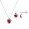 Thumbnail Image 1 of Heart-Shaped Lab-Created Ruby & White Lab-Created Sapphire Gift Set Sterling Silver
