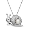 Thumbnail Image 1 of Cultured Pearl & White Lab-Created Sapphire Snail Necklace Sterling Silver 18"