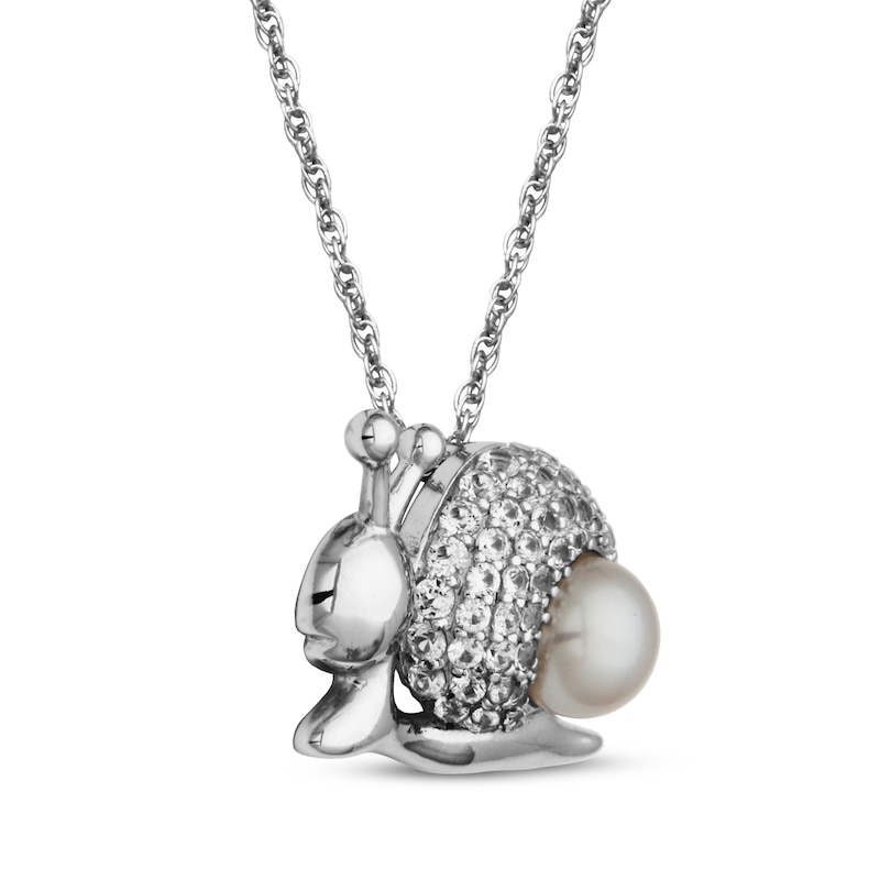 Main Image 2 of Cultured Pearl & White Lab-Created Sapphire Snail Necklace Sterling Silver 18"