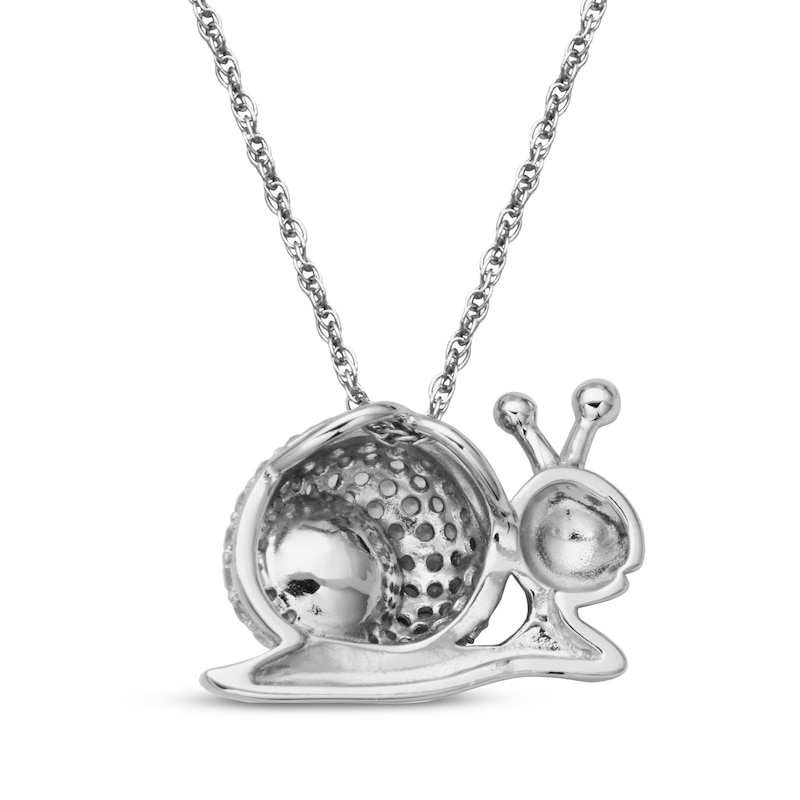 Main Image 3 of Cultured Pearl & White Lab-Created Sapphire Snail Necklace Sterling Silver 18"