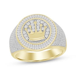 Men’s Baguette & Round-Cut Diamond Crown Signet Ring 1/2 ct tw 10K Yellow Gold