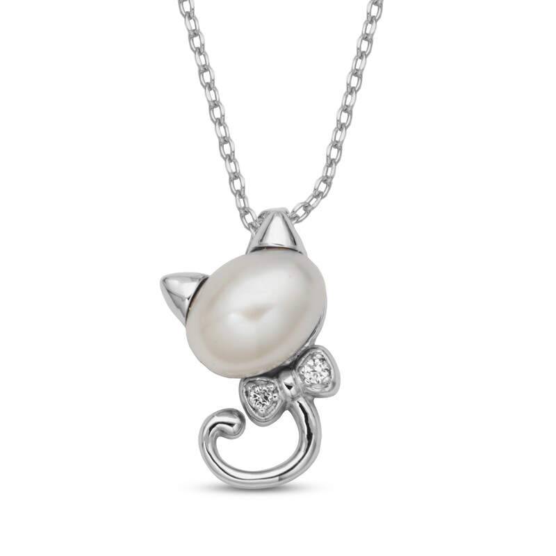 Main Image 1 of Cultured Pearl & White Lab-Created Sapphire Necklace Sterling Silver 18"