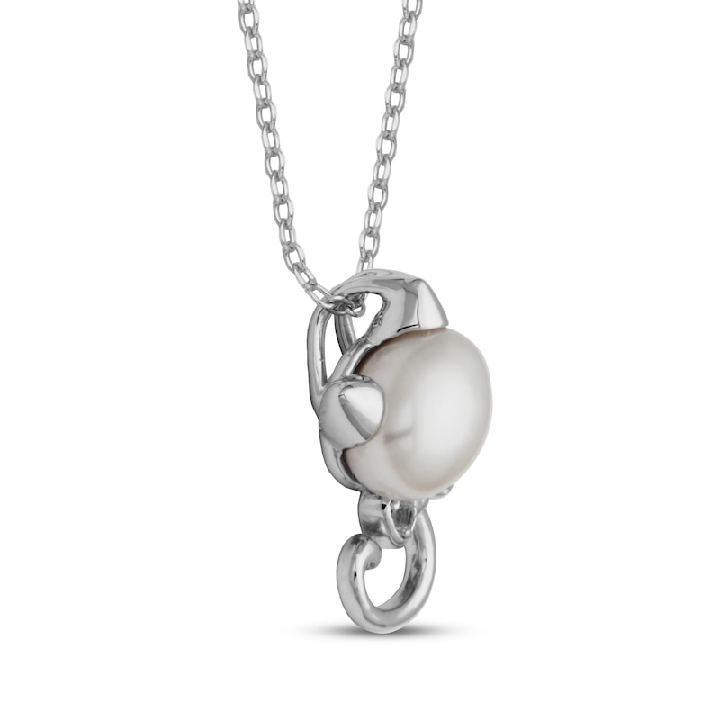 Main Image 2 of Cultured Pearl & White Lab-Created Sapphire Necklace Sterling Silver 18"