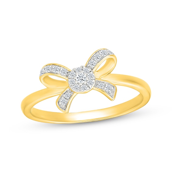 Multi-Diamond Bow Fashion Ring 1/8 ct tw 24K Yellow Gold Vermeil Sterling Silver