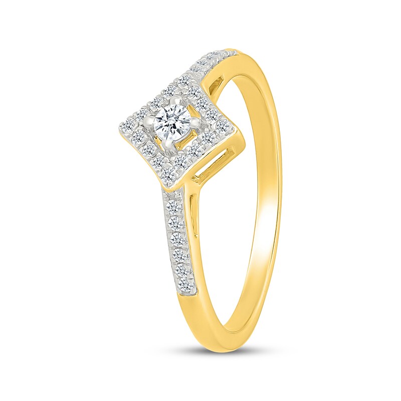 Main Image 2 of Diamond Tilted Halo Promise Ring 1/5 ct tw 10K Yellow Gold