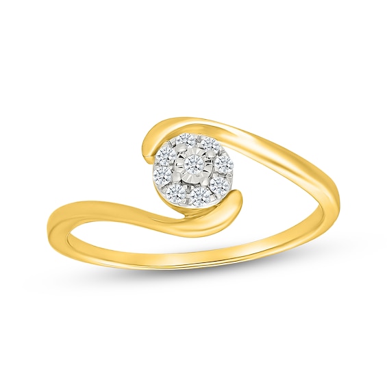 Diamond Halo Bypass Promise Ring 1/15 ct tw 10K Yellow Gold