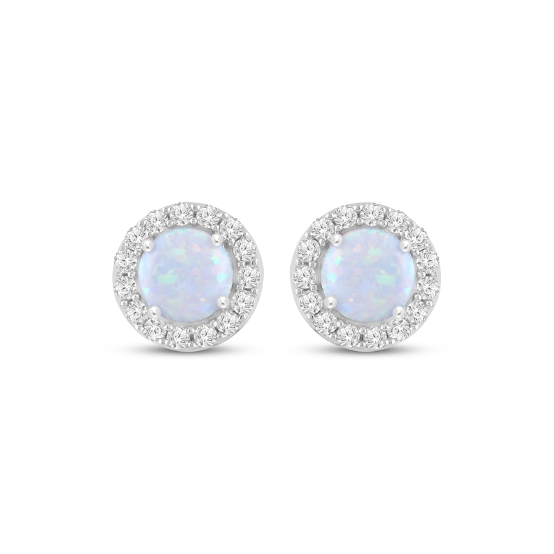 Main Image 2 of Lab-Created Opal & White Lab-Created Sapphire Halo Stud Earrings Sterling Silver