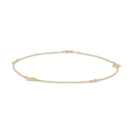 Interlocking Hearts & Infinity Symbol Station Anklet Solid 10K Yellow Gold 10"