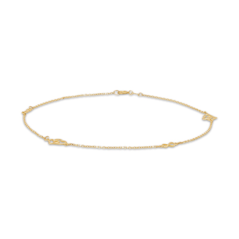 Main Image 1 of Interlocking Hearts & Infinity Symbol Station Anklet Solid 10K Yellow Gold 10"