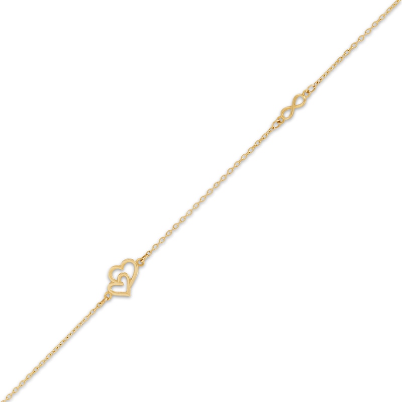 Main Image 2 of Interlocking Hearts & Infinity Symbol Station Anklet Solid 10K Yellow Gold 10"
