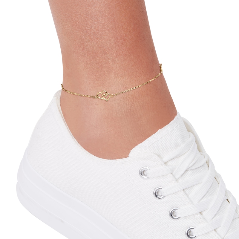 Main Image 4 of Interlocking Hearts & Infinity Symbol Station Anklet Solid 10K Yellow Gold 10"