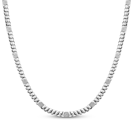 Men's Diamond Hexagon Station Necklace 3/4 ct tw Sterling Silver 24"