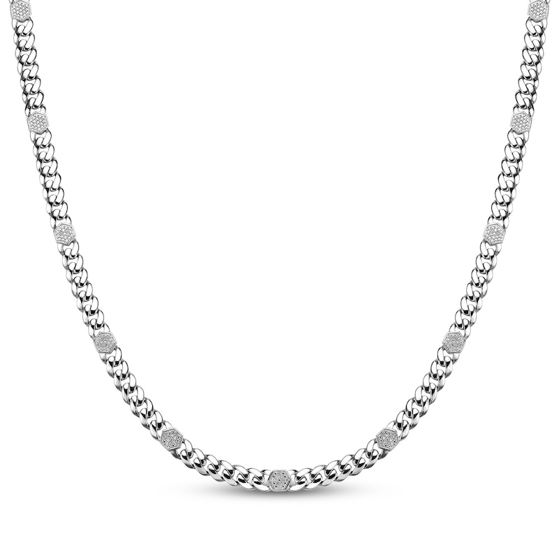 Main Image 1 of Men's Diamond Hexagon Station Necklace 3/4 ct tw Sterling Silver 24"