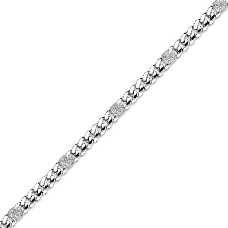 Main Image 2 of Men's Diamond Hexagon Station Necklace 3/4 ct tw Sterling Silver 24"