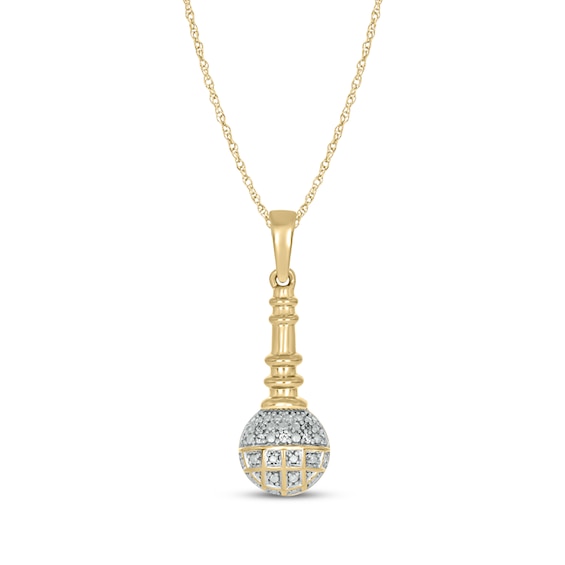 Diamond Microphone Necklace 1/20 ct tw 10K Yellow Gold 18"