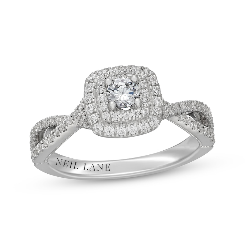 Main Image 1 of Neil Lane Round-Cut Diamond Double Halo Engagement Ring 1/2 ct tw 14K White Gold