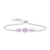Thumbnail Image 1 of Oval-Cut Pink Lab-Created Sapphire & White Lab-Created Sapphire Halo Three-Stone Bolo Bracelet Sterling Silver 9"