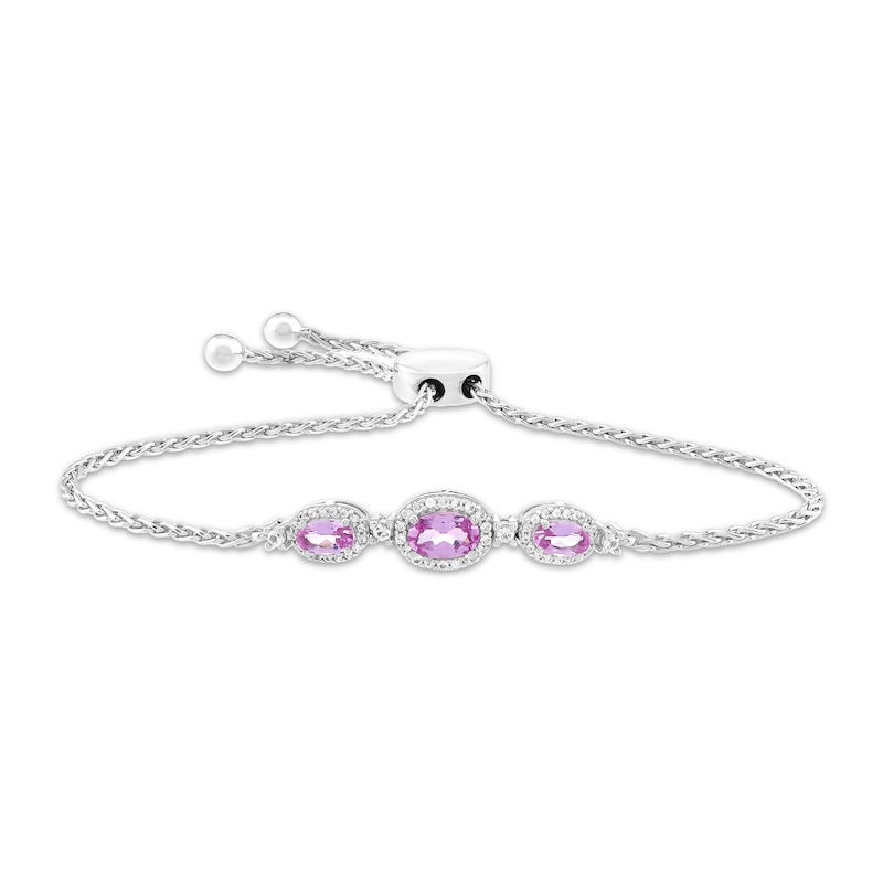 Main Image 1 of Oval-Cut Pink Lab-Created Sapphire & White Lab-Created Sapphire Halo Three-Stone Bolo Bracelet Sterling Silver 9"