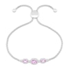 Thumbnail Image 2 of Oval-Cut Pink Lab-Created Sapphire & White Lab-Created Sapphire Halo Three-Stone Bolo Bracelet Sterling Silver 9"